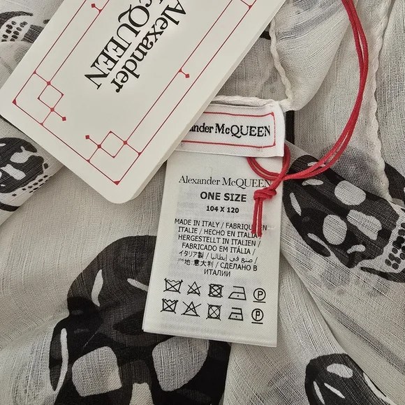 Alexander McQueen Skull Silk Scarf Ivory Black - Picture 3 of 6